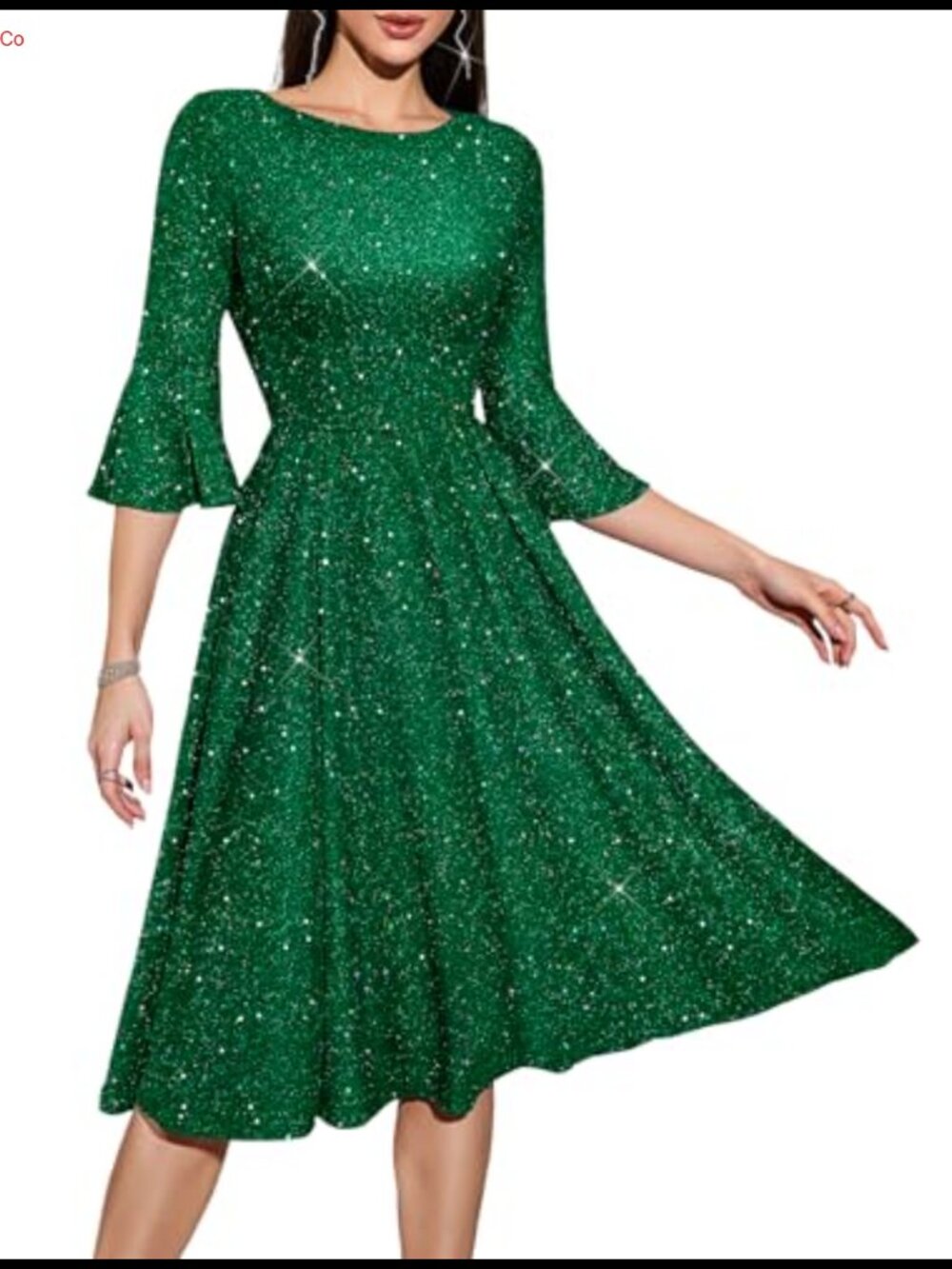 Women's Vintage Cocktail Midi Dress Bell Sleeve A-Line Formal